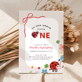 Rotes Blumen-Schmetterling-Käfer 1. Geburtstag Einladung