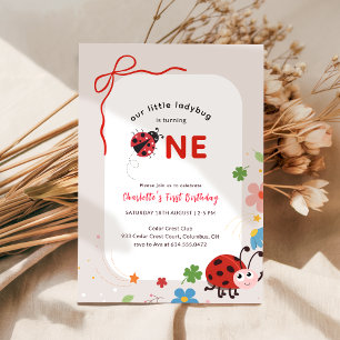 Rotes Blumen-Schmetterling-Käfer 1. Geburtstag Einladung