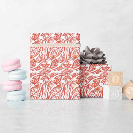 Rotes Blumen-Toile Geschenkpapier (Babyparty)