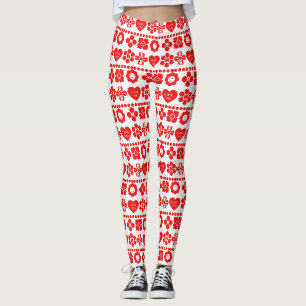 Rotes Blumen- und Herz-Muster für den Valentinstag Leggings