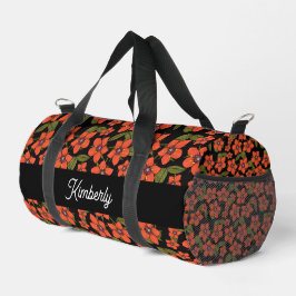 Rotes Blumen-Wasserfarben-Monogramm Duffle Bag