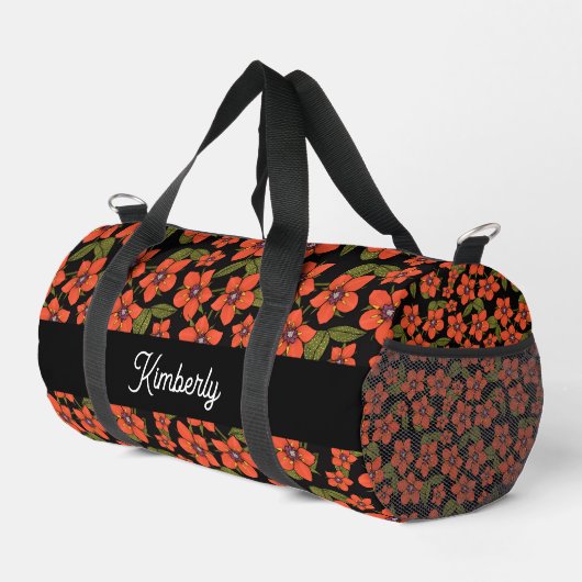 Rotes Blumen-Wasserfarben-Monogramm Duffle Bag (Rechte Ecke)