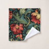 Rotes Blumen-William-Morris-Druckmuster Badhandtuch Set (Waschlappen)
