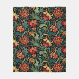 Rotes Blumen-William-Morris-Druckmuster Fleecedecke