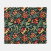 Rotes Blumen-William-Morris-Druckmuster Fleecedecke (Vorderseite (Horizontal))