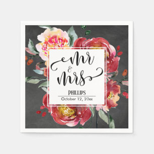 Rotes Blumenbouquet-Schreibbrett, Mr & Mrs-Typogra Serviette