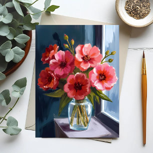 Rotes Blumenbouquet-Vase-Aquarellbild Postkarte