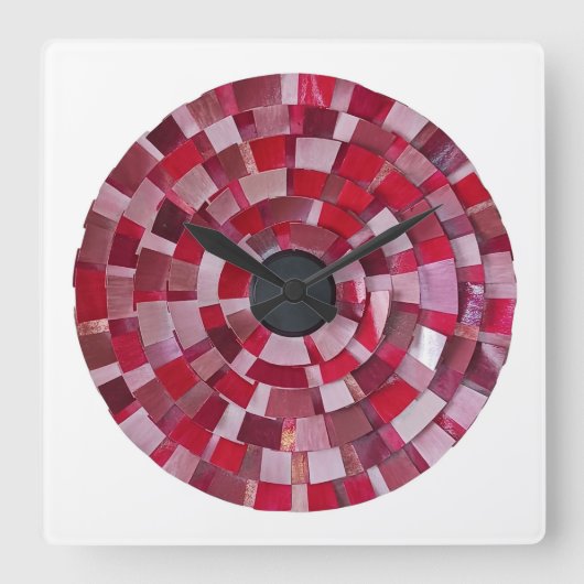 rotes Blumendesign Quadratische Wanduhr (Vorderseite)