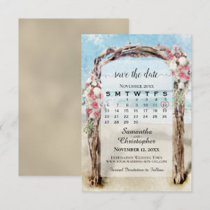 Rotes Blumendriftwood-Strand-Laube-Kalender-Hochze Save The Date