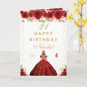 Rotes Blumenhaar blondes Mädchen Geburtstag Karte (Gelbe Blume)