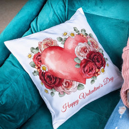 Rotes Blumenherz Aquarell Chic Valentinstag Kissen