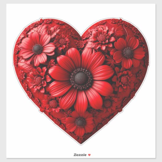 Rotes Blumenherz aus Blumen Aufkleber (Blatt)