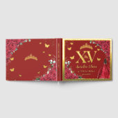 Rotes Blumenkleid Quinceañera Quince 15 XV Gold Gästebuch (Voll)