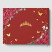 Rotes Blumenkleid Quinceañera Quince 15 XV Gold Gästebuch (Rückseite)