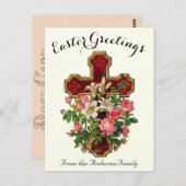 Rotes Blumenkreuz Vintag Ostern Religiös Postkarte (Vorne/Hinten)