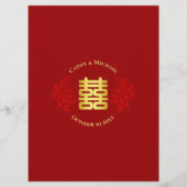 Rotes Blumenlogo Chinesische Hochzeit doppeltes Gl Menükarte (Rückseite)