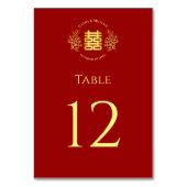 Rotes Blumenlogo Chinesische Hochzeit doppeltes Gl Tischnummer (Rückseite)