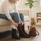 Rotes Blumenmuster auf schwarz Socken