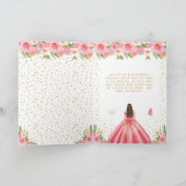 Rotes Blumenmuster dunkelhaariges Mädchen Sweet Si Karte (Innenseite)