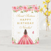 Rotes Blumenmuster dunkelhaariges Mädchen Sweet Si Karte (Gelbe Blume)