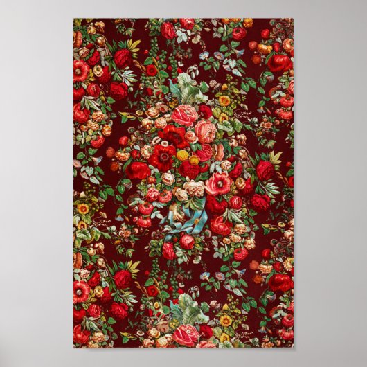 Rotes Blumenmuster Elegantes Vintag Poster (Vorne)