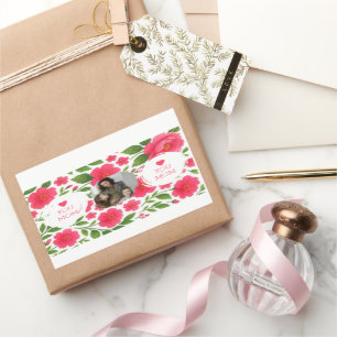 Rotes Blumenmuster-Foto-Sticker – Love You Mom Rechteckiger Aufkleber