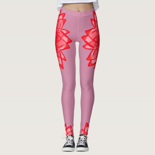 Rotes Blumenmuster Ihr Farbekundengerechtes Leggings (Vorderseite)