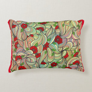 Rotes Blumenmuster mit farbenfrohen, weichen Wavy Dekokissen