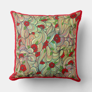 Rotes Blumenmuster mit farbenfrohen, weichen Wavy Kissen