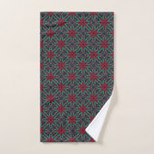 Rotes Blumenmuster mit Grün und Blau Badhandtuch Set (Handtuch)