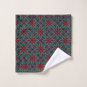 Rotes Blumenmuster mit Grün und Blau Badhandtuch Set (Waschlappen)