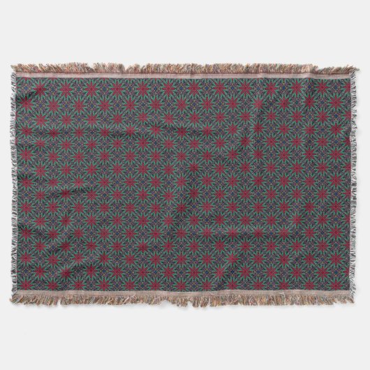 Rotes Blumenmuster mit Grün und Blau Decke (Vorderseite)