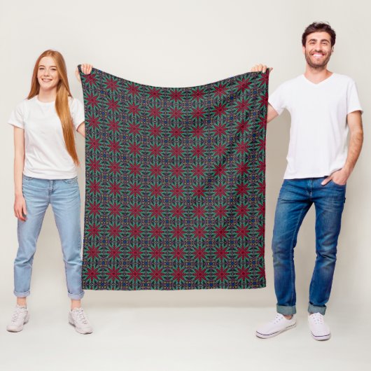 Rotes Blumenmuster mit Grün und Blau Fleecedecke (Beispiel)