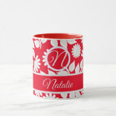 Rotes Blumenmuster - mit Monogramm Tasse (Zentrum)