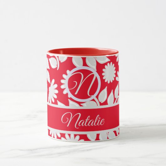 Rotes Blumenmuster - mit Monogramm Tasse (Zentrum)