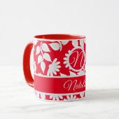 Rotes Blumenmuster - mit Monogramm Tasse (Vorderseite Links)