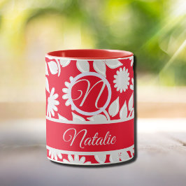 Rotes Blumenmuster - mit Monogramm Tasse