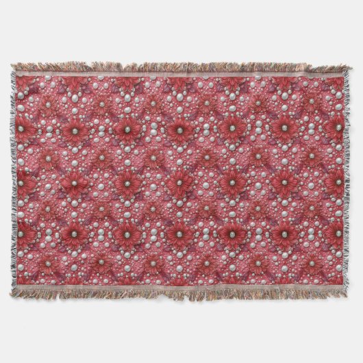 Rotes Blumenmuster mit Perlenakzenten Decke (Vorderseite)
