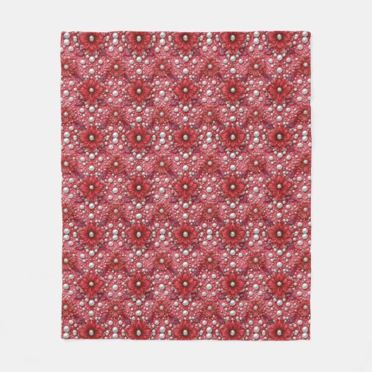 Rotes Blumenmuster mit Perlenakzenten Fleecedecke (Vorderseite)