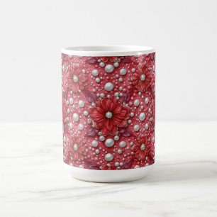 Rotes Blumenmuster mit Perlenakzenten Kaffeetasse