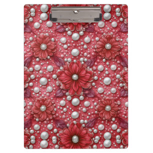 Rotes Blumenmuster mit Perlenakzenten Klemmbrett