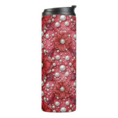 Rotes Blumenmuster mit Perlenakzenten Thermosbecher (Nach links gedreht)