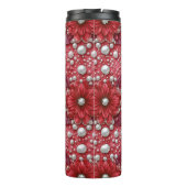 Rotes Blumenmuster mit Perlenakzenten Thermosbecher (Rückseite)
