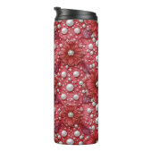 Rotes Blumenmuster mit Perlenakzenten Thermosbecher (Nach rechts gedreht)