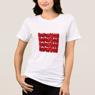 Rotes Blumenmuster Nahtloses Botanisches Design Tri-Blend Shirt