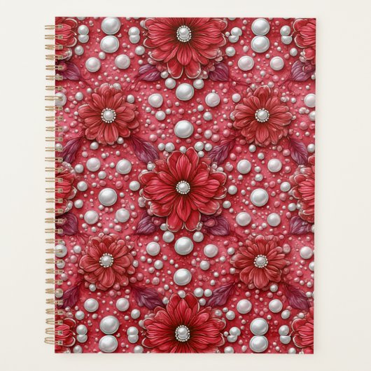 Rotes Blumenmuster romantischer Blumenkalender Planer (Vorderseite)