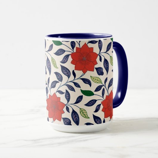 Rotes Blumenmuster Tasse (VorderseiteRechts)