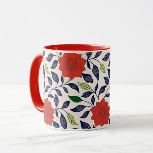 Rotes Blumenmuster Tasse (Vorderseite Links)