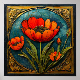 🌺 Rotes Blumenornament Elegantes Barock-Dekor Poster