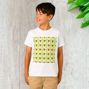 Rotes Blumenrankenmuster auf Hellgrün T-Shirt